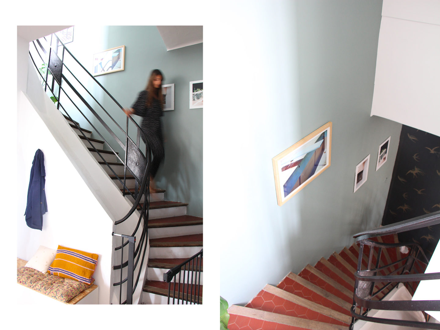 Un mur de cadres dans l'escalier sans percer ! - Blueberry Home